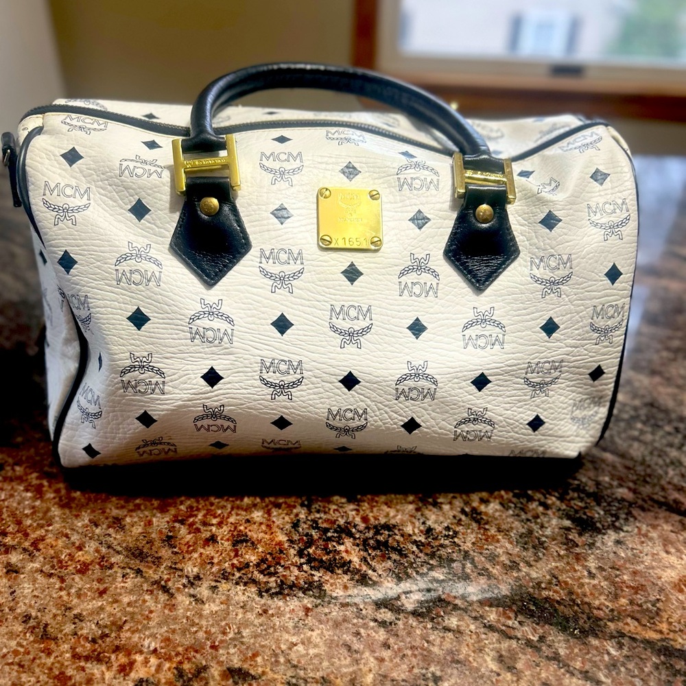 MCM Visetos white Boston bag